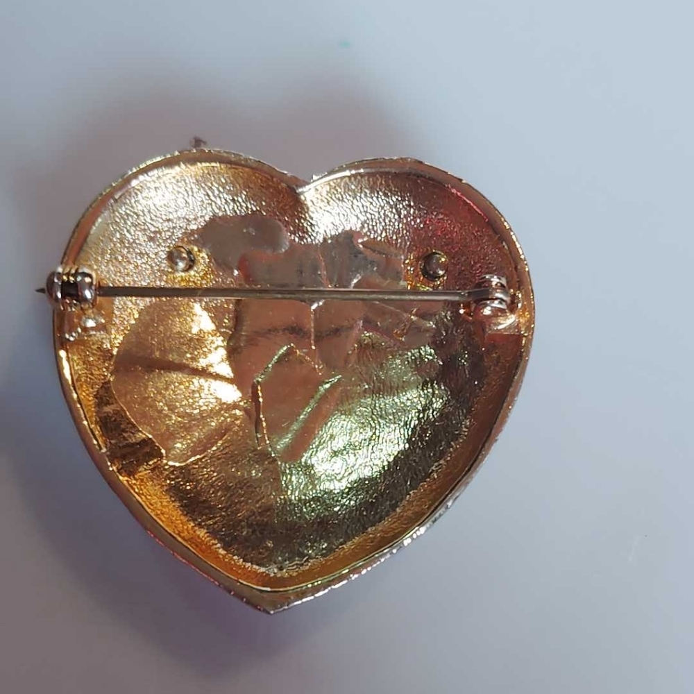 Gold Heart Brooch with Silver Bow - Picture 2 of 6